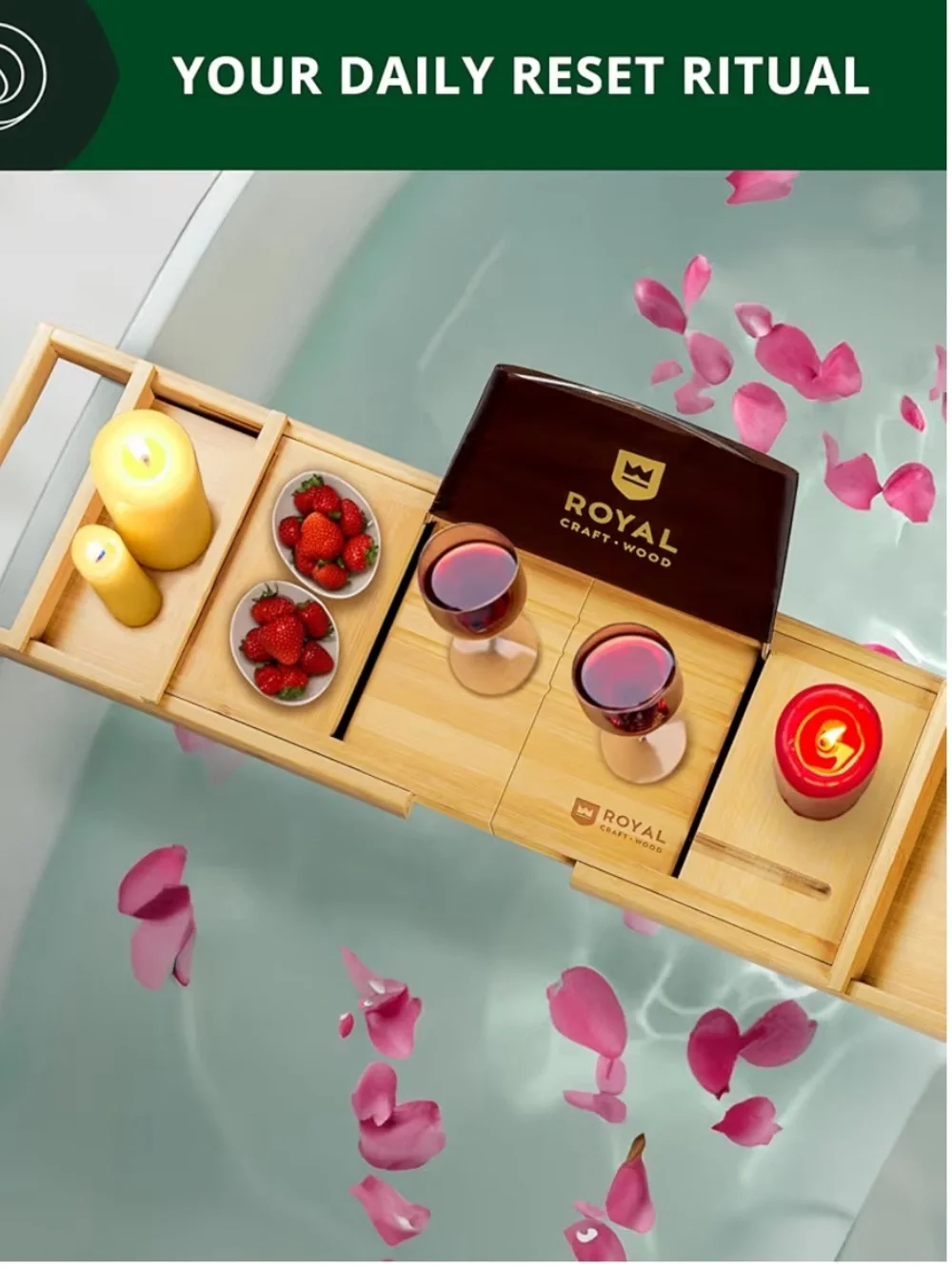 Royal Craft Wood Premium Foldable Bath Tray Caddy- Natural Wood NWOT